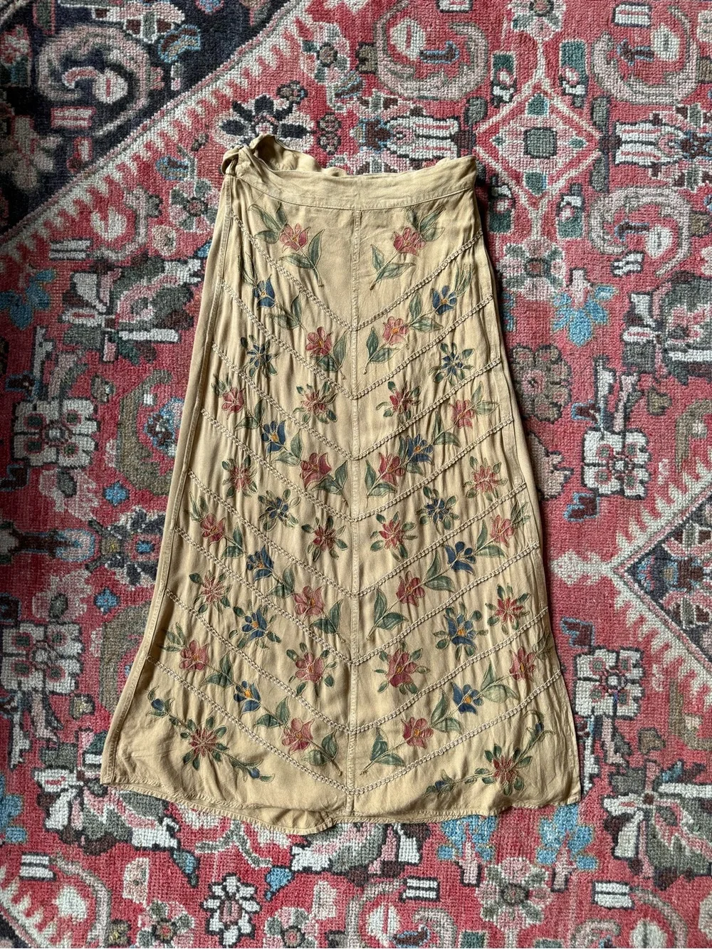 Braja Embroidered Camel Maxi Wrap Skirt